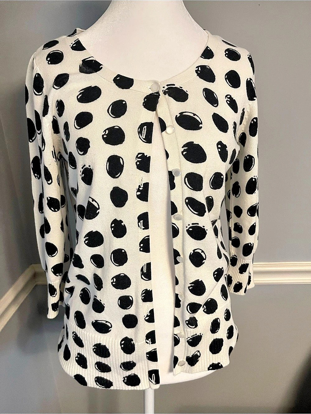 Polka Dot Cardigan in White & Black Size Medium